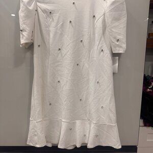 Crystal Doll XL White Puff Sleeve Dress With Rhinestone Accents & Ruffle Hem